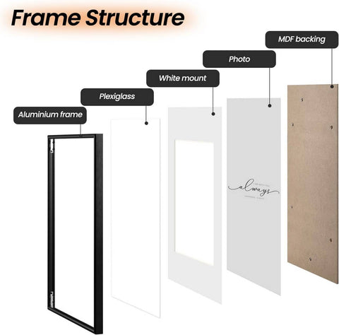 Rootz 4 Set Picture Frame - Photo Frame - Metal Frame - Durable Aluminum - 30x40 cm - Protects Photos - Horizontal/Vertical Display