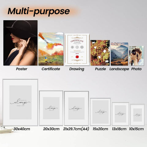 Rootz Set of 8 Picture Frames - Photo Holders - Metal Display Frames - Durable, Modern, Silver 15x20cm - Plexiglass, Wall/Table Use