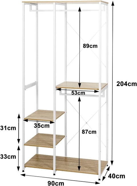 Rootz Multifunctional Clothes Rack - Garment Organizer - Wardrobe Stand - Ample Storage, Versatile Placement, Durable Construction - 90cm x 40cm x 204.5cm