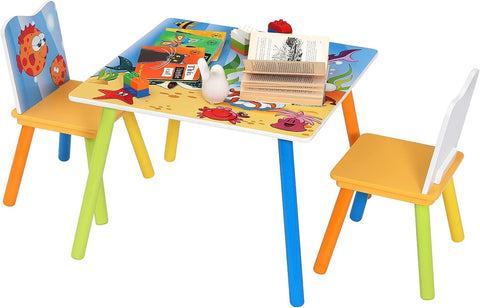 Rootz Children's Table and Chair Set - Kids' Furniture Set - Study and Activity Table - Durable MDF and Pine Wood - Encourages Creativity - Easy Assembly - 60cm x 60cm x 44cm Table, 26.8cm x 26.8cm x 50cm Chair