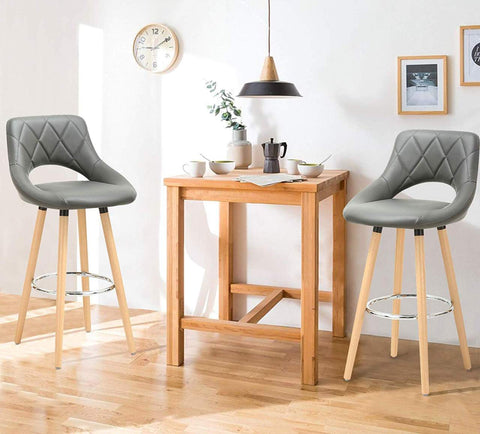 Rootz Set of 2 Bar Stools - Counter Chairs - High Chairs - Comfortable Seating - Ergonomic Design - Stylish & Versatile - Wood & Faux Leather - 96cm x 43cm x 40cm