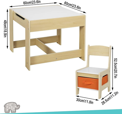 Rootz Multifunctional Children's Table Set - Activity Table - Play Table - Dual-Sided Tabletop - Ample Storage - Easy Assembly - Durable MDF - 60cm x 60cm x 48cm