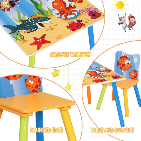 Rootz Children's Table and Chair Set - Kids' Furniture Set - Study and Activity Table - Durable MDF and Pine Wood - Encourages Creativity - Easy Assembly - 60cm x 60cm x 44cm Table, 26.8cm x 26.8cm x 50cm Chair