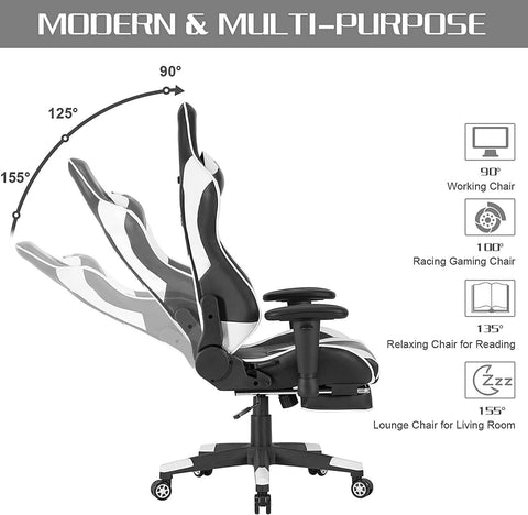 Rootz Ultimate Gaming Chair - Office Chair - Ergonomic Computer Chair - High-Density Foam - Adjustable Recline - Retractable Footrest - 57cm x 50cm x 125-133cm