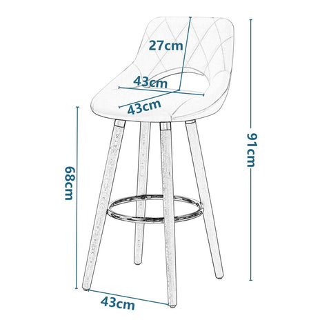 Rootz Set of 2 Bar Stools - Counter Chairs - High Chairs - Comfortable Seating - Ergonomic Design - Stylish & Versatile - Wood & Faux Leather - 96cm x 43cm x 40cm