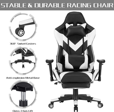 Rootz Ultimate Gaming Chair - Bureaustoel - Ergonomische computerstoel - Schuim met hoge dichtheid - Verstelbare rugleuning - Intrekbare voetsteun - 57 cm x 50 cm x 125-133 cm