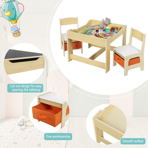 Rootz Multifunctional Children's Table Set - Activity Table - Play Table - Dual-Sided Tabletop - Ample Storage - Easy Assembly - Durable MDF - 60cm x 60cm x 48cm