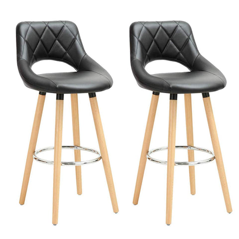 Rootz Set of 2 Bar Chairs - Counter Stools - High Chairs - Ergonomic Design - Sturdy Build - Modern Look - Faux Leather & Wood - 43cm x 40cm x 96cm