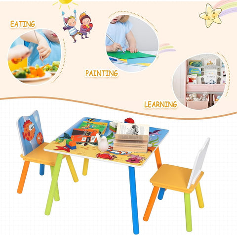 Rootz Kindertafel en stoelenset - Kindermeubelset - Studie- en activiteitentafel - Duurzaam MDF en grenenhout - Moedigt creativiteit aan - Eenvoudige montage - 60 cm x 60 cm x 44 cm tafel, 26,8 cm x 26,8 cm x 50 cm stoel