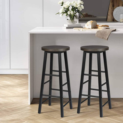 Rootz Bar Stools Set of 2 - Industrial Style - Solid Wood - Steel Frame - Easy Assembly - Anti-Slip Floor Protectors - 71cm x 30cm - 120kg.
