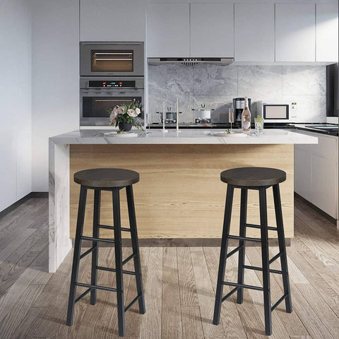 Rootz Bar Stools Set of 2 - Industrial Style - Solid Wood - Steel Frame - Easy Assembly - Anti-Slip Floor Protectors - 71cm x 30cm - 120kg.
