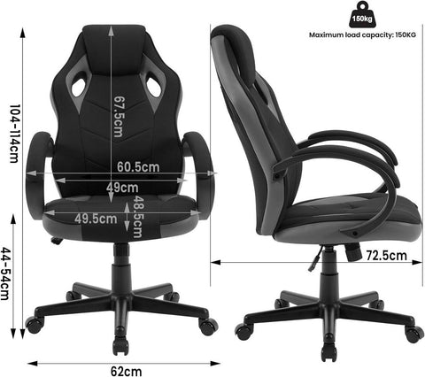 Rootz Ultimate Gaming Chair - Ergonomic Office Chair - Racing Chair - Breathable Mesh - Adjustable Support - Durable Construction - 48.5cm x 49.5cm x 67.5cm
