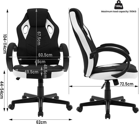 Rootz Ultimate Gaming Chair - Ergonomic Office Chair - Computer Chair - Breathable Mesh - Adjustable Support - Durable Construction - 48.5cm x 49.5cm x 67.5cm
