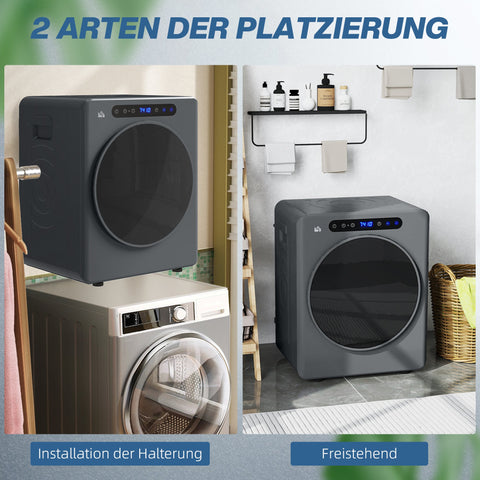 Rootz Tumble Dryer - Portable Dryer - Compact Laundry Solution - Touch Operation - 4kg Capacity - 6 Programs - 49cm x 43cm x 61cm - Grey