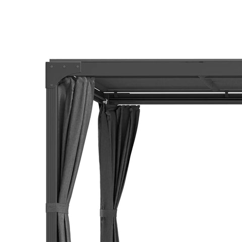 Rootz Pergola - Gazebo - 4 Curtains - 1 Retractable Roof - Sun Shade - Gray - 345cm x 295cm x 215cm