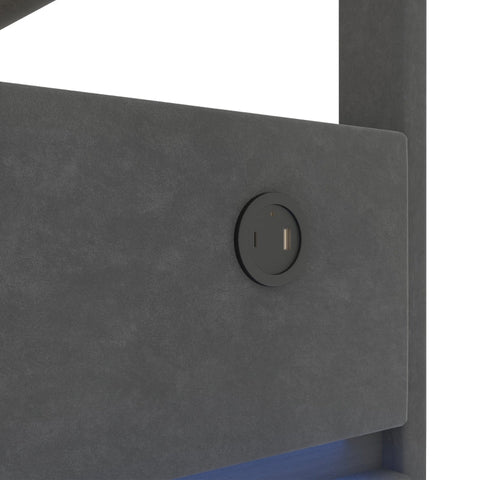Rootz Modern Double Bed - Space Gray Velvet - LED Light Bed - USB Charging Bed - Ample Storage - 208.5cm x 144cm x 105-115cm