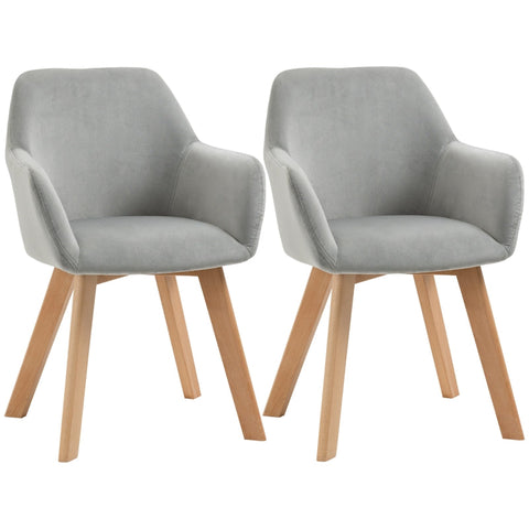 Rootz Set of 2 Modern Dining Room Chairs - Velvet Upholstered Chairs - Wooden Leg Chairs - Comfortable Seating - Sturdy and Stable - Elegant Design - 54cm x 57cm x 80cm