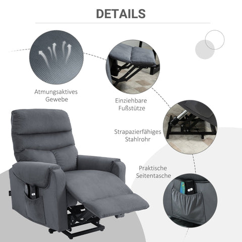 Rootz Power Lift Recliner Chair - Senior Friendly - Electric TV Recliner - Vibration Massage - Heating Pads - Dark Gray - 79cm x 97cm x 103cm