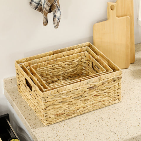 Rootz Set of 3 Storage Baskets - Organizers - Handwoven Crates - Durable Metal Frame - 40x30x18cm, 35x25x16cm, 30x20x14cm
