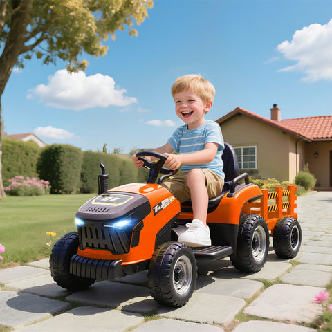 Rootz Electric Children's Tractor - Ride-On Toy - Remote Control Tractor - Soft Start Safety - 139cm x 58cm x 55cm - Ages 3-8 - Orange