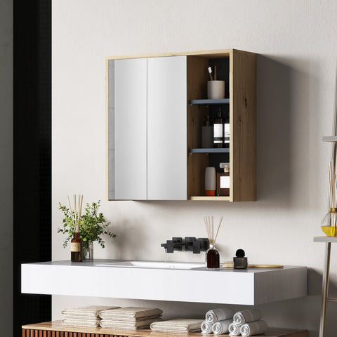 Rootz Bathroom Cabinet with Mirror - Bathroom Mirror Cabinet - Wall Mounting - Space-Saving Design - 60 x 20 x 60 cm - Brown Finish