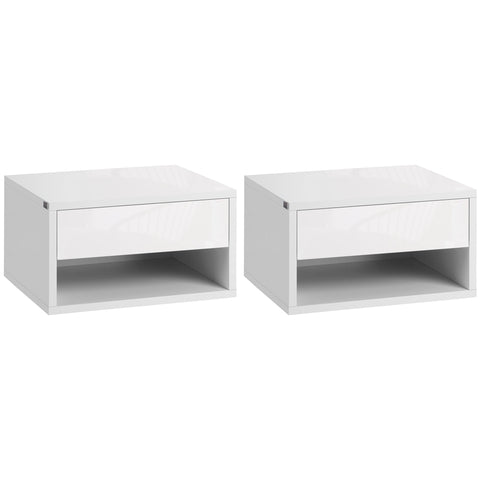 Rootz Set of 2 Wall Bedside Tables - Nightstands - Floating Tables - Space-Saving Design - 37W x 32D x 21H cm White