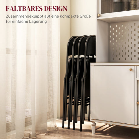 Rootz 4 Set Folding Chairs - Portable Office Chairs - Reception Seating - Durable Metal Legs - Linen Look Black - 45cm x 46cm x 78cm