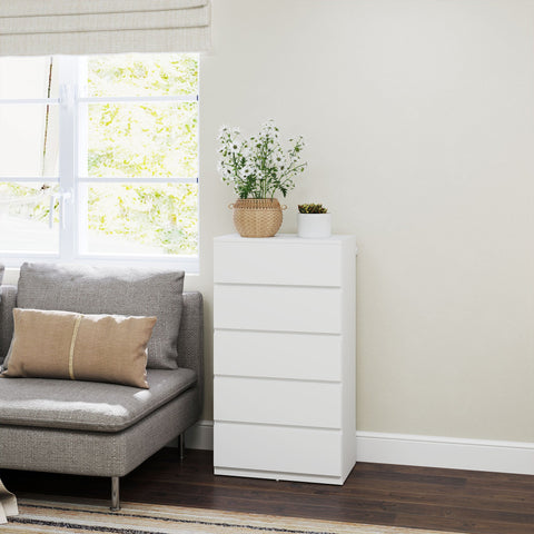 Rootz ATIDS Sideboard - Chest of Drawers - Storage Unit - 5 Drawers - Versatile White Design - 55cm x 34cm x 100cm