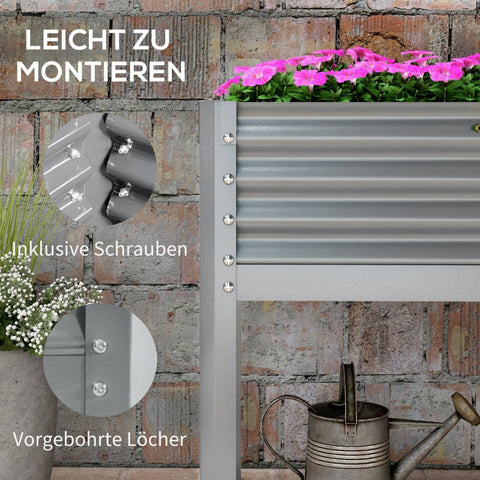 Rootz Raised Bed Plant Bed Planter Box - Garden Planter - Elevated Garden Bed - Weather Resistant - Ergonomic Design - Easy Assembly - 100cm x 45cm x 80cm - Galvanized Steel - Silver