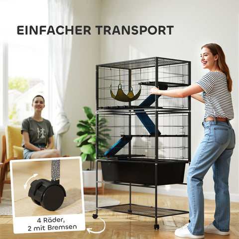 Rootz Small Animal Cage - Pet Cage - Rodent Enclosure - 5 Levels - Non-Slip Ramps - 88x48x150.5cm - Grey