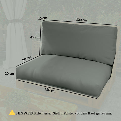 Rootz Pallet Pillow 2 Set - Receptive Seat Cushion - Pallette Cushion with Backrest - Maximum Comfort - 120x80x20cm - Grey