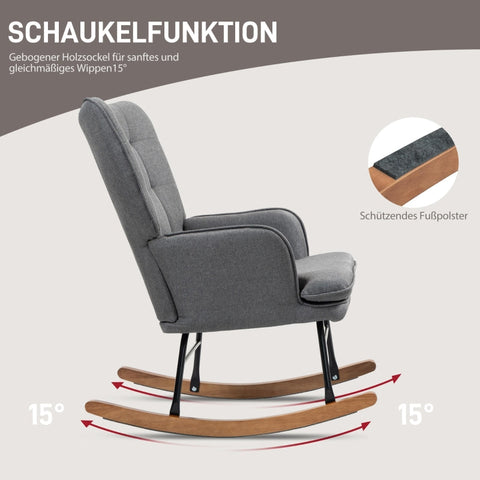 Rootz Rocking Chair with Matching Footstool - Nursery Chair - Glider Chair - Dark Gray - Polyester & Beech Wood - 64cm x 89cm x 90cm