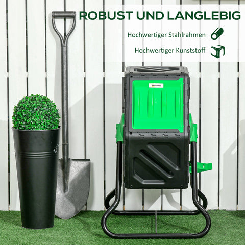 Rootz 65L Compost Container - Rotatable Composter - Thermal Compost Bin - Nutrient-Rich Compost - 60x49x77cm - Green+Black