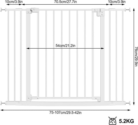 Rootz Adjustable Safety Gate - Child and Pet Barrier - Security Gate - Secure, Convenient, Durable - Self-Closing & Double-Locking - (75-107) x 76 x 2.5 cm