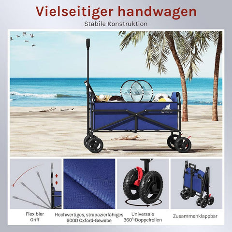 Rootz Foldable Handcart - Trolley - Utility Cart - 80kg Capacity with Brakes - Durable & Portable - 86 x 93 x 54 cm