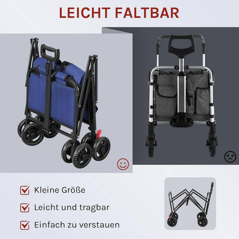 Rootz Foldable Handcart - Trolley - Utility Cart - 80kg Capacity with Brakes - Durable & Portable - 86 x 93 x 54 cm