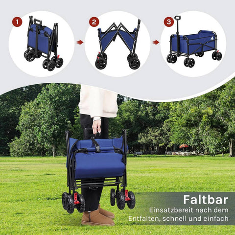 Rootz Foldable Handcart - Trolley - Utility Cart - 80kg Capacity with Brakes - Durable & Portable - 86 x 93 x 54 cm