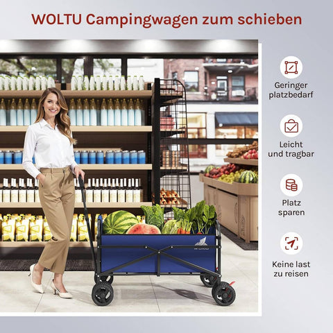 Rootz Foldable Handcart - Trolley - Utility Cart - 80kg Capacity with Brakes - Durable & Portable - 86 x 93 x 54 cm