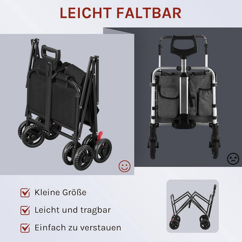 Rootz Foldable Boller Trolley - Handcart - Transport Cart - 80kg Capacity - 600D Oxford Fabric - 86x93x54cm - Black