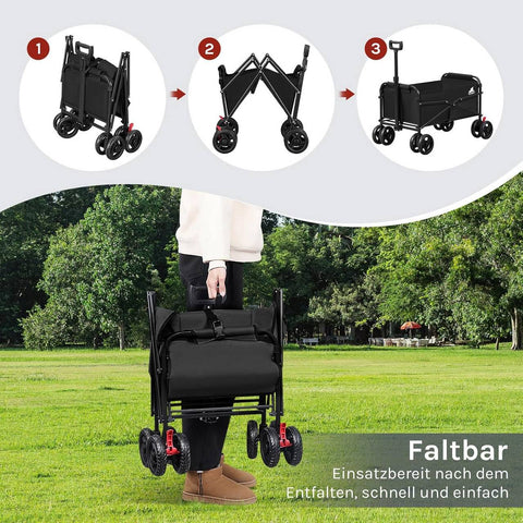 Rootz Foldable Boller Trolley - Handcart - Transport Cart - 80kg Capacity - 600D Oxford Fabric - 86x93x54cm - Black