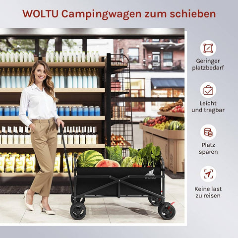 Rootz Foldable Boller Trolley - Handcart - Transport Cart - 80kg Capacity - 600D Oxford Fabric - 86x93x54cm - Black