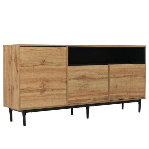 Rootz Modern Sideboard - Buffet Cabinet - Storage Console - Adjustable Shelves - 160L x 35W x 76H cm - Black Wood Finish - Easy Assembly