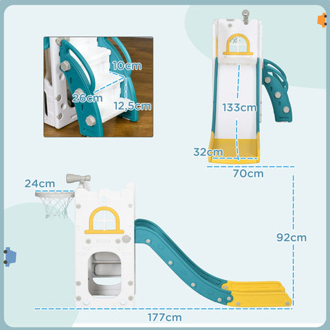 Rootz Children's Slide 4-in-1 - Toddler Slide - Playset with Basketball Basket & Telescope - Safe & Multifunctional - 70cm x 177cm x 92cm