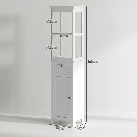 Rootz Bathroom High Cabinet - Storage Cabinet - Narrow Cabinet - Maximize Space - 40cm x 30cm x 165cm, White