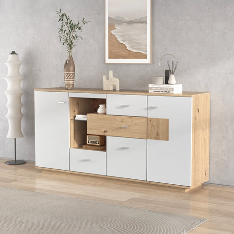Rootz Modern Sideboard with LED Lighting - Storage Cabinet - Buffet Console - Elegant & Spacious - 160L x 40W x 77H cm