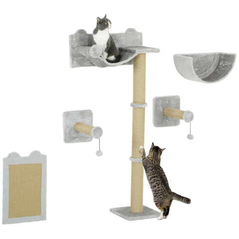 Rootz 5 Piece Cat Wall Climbing Set - Indoor Cat Playground - Cat Furniture - Space Saving - 60cm x 32cm x 140cm