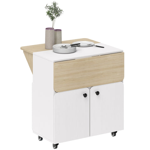 Rootz Folding Table Cabinet - Convertible Dining Table - Expandable Roller Cabinet - Space-Saving Design - 70 x 83 x 75cm - White + Brown
