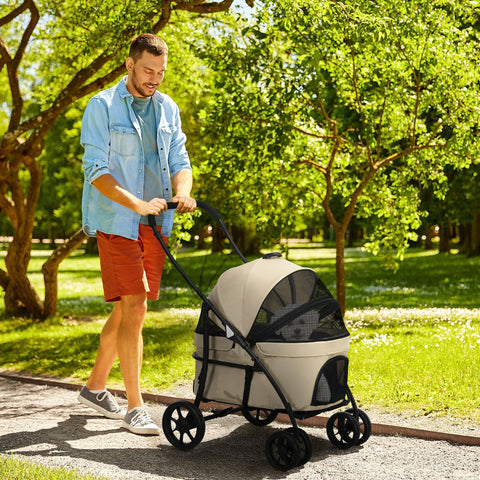 Rootz Foldable Dog Stroller - Pet Carrier - Collapsible Buggy - Comfort & Security - 81cm x 68cm x 98.5cm