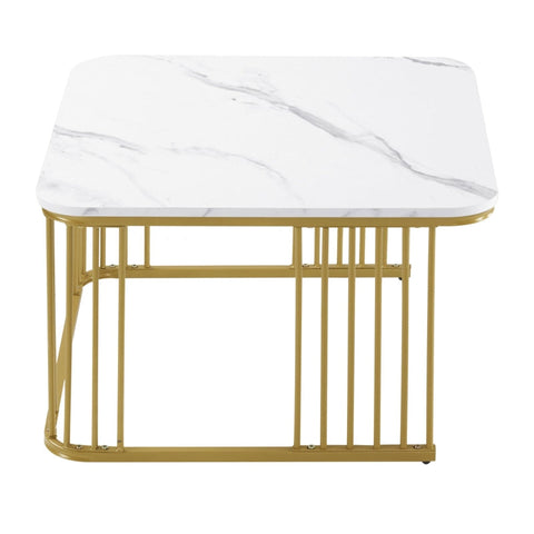 Rootz 2 Piece High Gloss Marble Look Coffee Tables - Nesting Tables - Modern Living Room Tables - Scratch Resistant - 70x70x45cm & 50x50x36.5cm