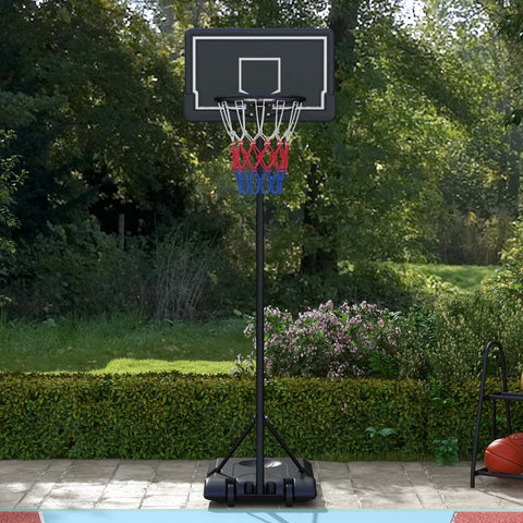 Rootz Basketball Stand - Height-adjustable - Mobile - Fillable - Shatterproof Back Wall - Basket Height - Steel-PE - Black - 1.82 - 2.13 M